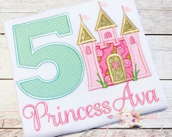 Princess Birthday Shirt or Bodysuit - Castle, Embroidered, Personalized, Monogram, First Birthday, for girls