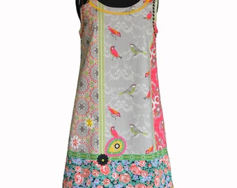 Retro style A line dress, Swing sleeveless, original blend of fabrics, One of a kind french style dress , made in Paris, retro