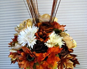 Fall table arrangement, Thanksgiving centerpiece, Silk floral arrangement, Pumpkin centerpiece, Thanksgiving decoration, Housewarming gift