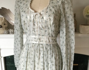 70s Gunne Sax Floral Blue Floral Dress