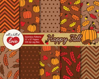 Thanksgiving Digital Paper Pack Fall Background Patterns Seamless Autumn Digital Scrapbook Paper Commercial Use Illustrations