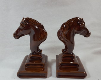 Vintage Elegant Horse Head Bookends, Brown, Stallion