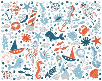 50% OFF SALE Nautical Clipart - Vector Nautical Clipart, Sea Clipart, Lighthouse Clipart, Doodle Nautical Clipart, Vector Nautical Clip Art