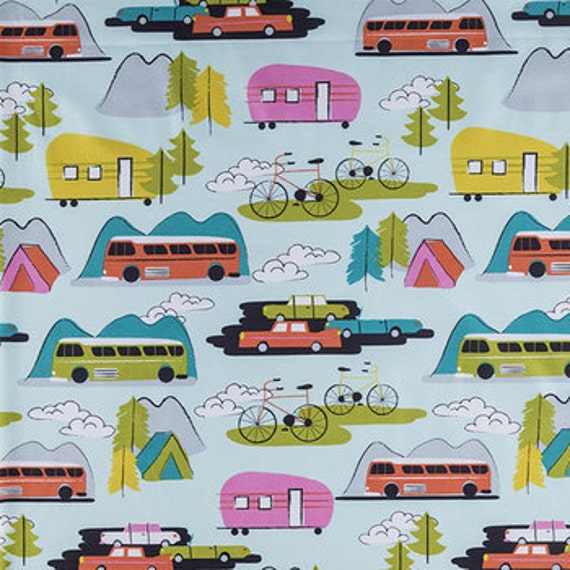 Camper FABRICRetro RV Camping Fabric by the Yard Quilt