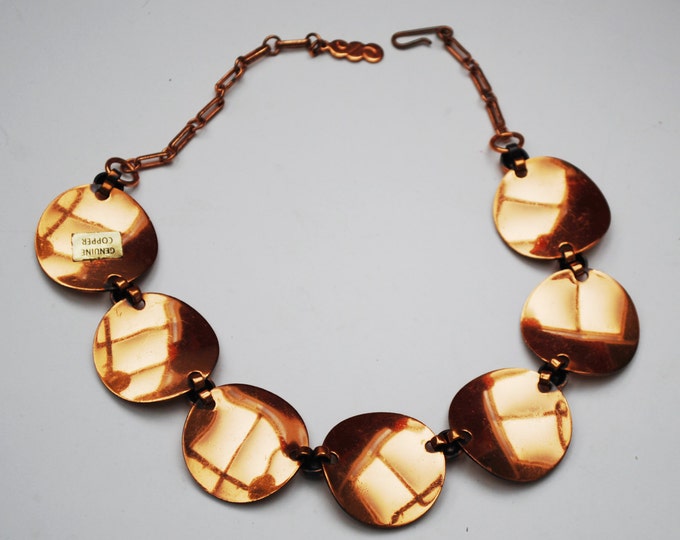 Copper Link Necklace - Modernistic Mod - panel collar - mid Century