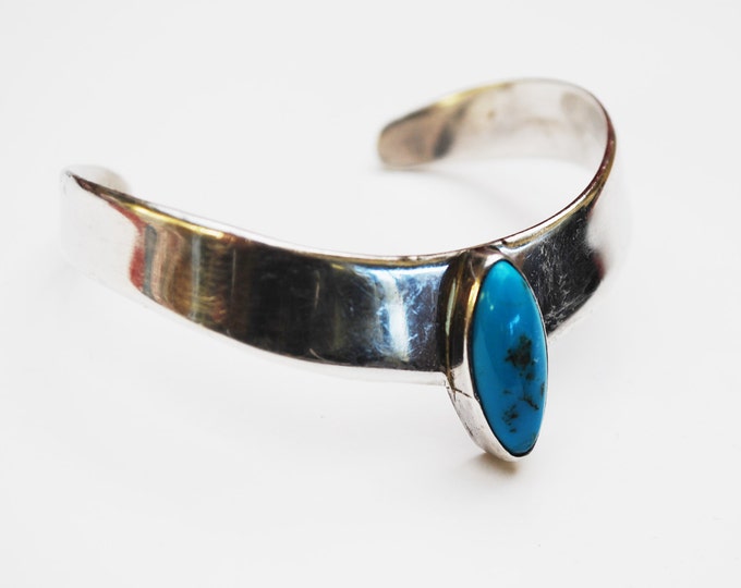 Sterling Cuff Bracelet - Turquoise - Taxco Mexico - Modern - silver blue Gemstone Bangle