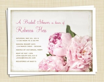 10 Peony Bridal Shower Invitations - Vintage Peony- set of 10 / PRINTED