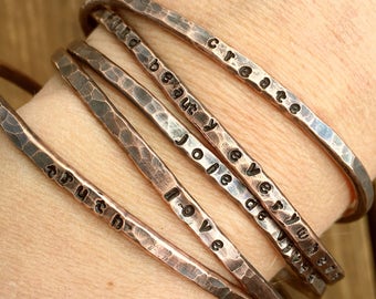 Handstamped Bracelet- Handstamped Bangle, Stamped Bracelet, Stamped Bangle, Copper, Handstamped Jewelry, Stamped Jewelry, Bangle