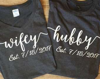 Hubby Wifey bundle shirts, husband and wife shirts, honeymoon, newlywed, anniversary, matching shirts, hubby, wifey, wifey hubby shirts, wed