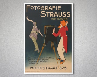 Fotografie Strauss, Rotterdam, Holland Vintage Poster - Poster Paper, Sticker or Canvas Print