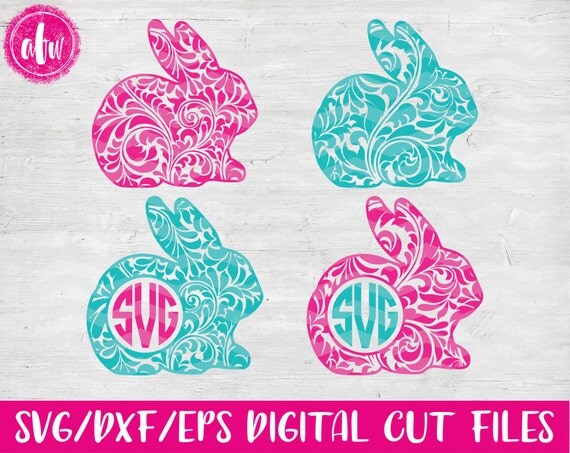 Download Monogram Flourish Easter Bunny SVG DXF EPS Cut File