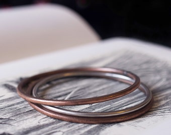 solid copper sterling silver bangles bracelets set 8g 10g 3mm 2.5mm set of three
