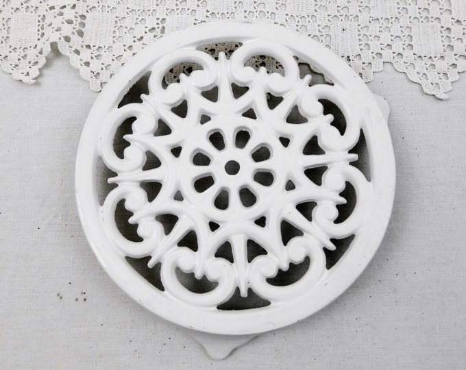 Small Vintage French Cast Iron White Enamelware Decotec Trivet, Hot Plate, Heat Mat, Cottage Kitchenware, French Country Decor, Kitchenware Small Vintage French Cast Iron White Enamelware Decotec Trivet, Hot Plate, Heat Mat, Cottage Kitchenware, French Country Decor, Kitchenware