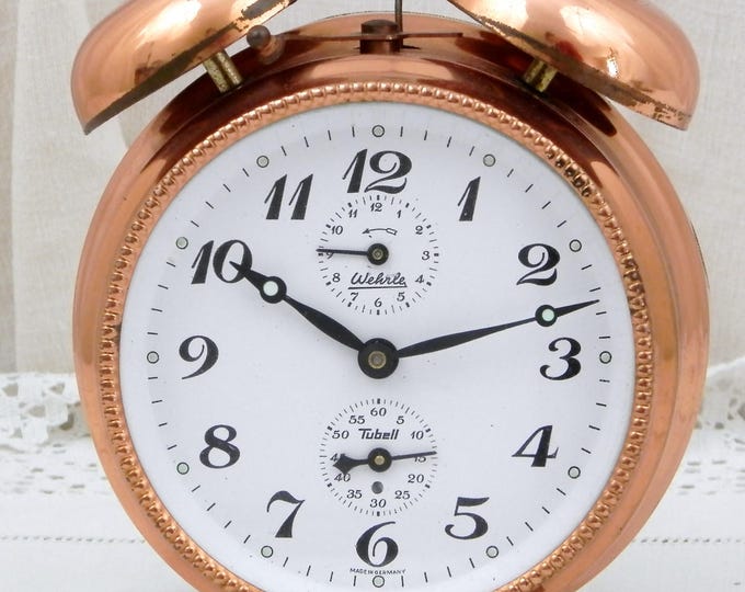 Working Vintage Two Bell Copper Mid Century Wehrle Germany Mechanical Alarm Clock, Wind-up Clock, Retro, Home, Interior Design, Bedroom