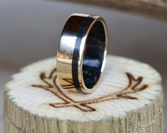 Mens Wedding Band Antler & Iron Ore Ring Staghead Designs