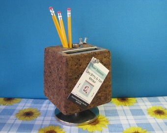 Mid Century Cork Cube - Park Sherman - Pencil Holder - Desk Caddy - iPhone Holder - Vintage 1960's