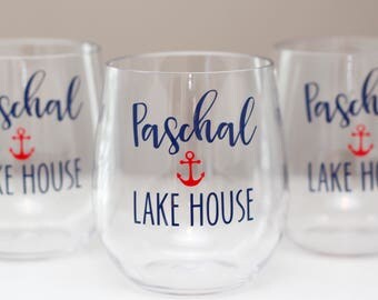 lake house wine glasses // Personalized acrylic wine glass // Beach House wine glasses // lake house gift // housewarming gift // plastic