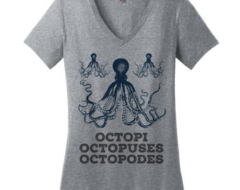 Funny Grammar Shirts for Women V Neck T Shirts for Women Octopus Shirt Trendy Clothing for Women Trendy Plus Size Clothing for Women Gifts