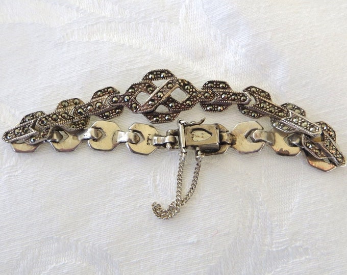 Art Deco Sterling Marcasite Bracelet, Vintage Deco Marcasite, Great Gatsby Jewelry, 1930's Bracelet