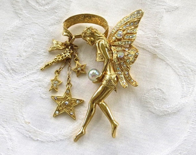 Kirks Folly Fairy Godmother Brooch, Guardian Angel, Kirks Folly Godmother Pin, Crystal Ball, Celestial Jewelry