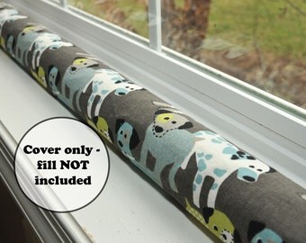 custom length door draft stopper sleeve, draught excluder cover, dodger, wind blocker, dogs, pets animal, gray, aqua, black, cute home decor