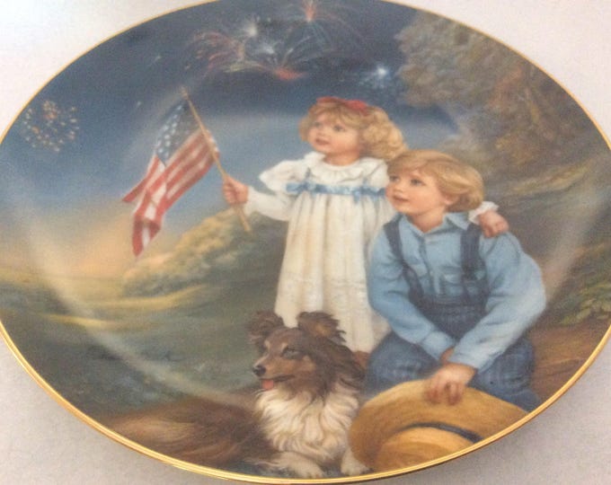 Sandra Kuck Collectible Plate Reco Wall Hanging Plate - Childhood Almanac Wall Plate - Star Spangled Sky Boy and Girl Plate - Vintage Plate