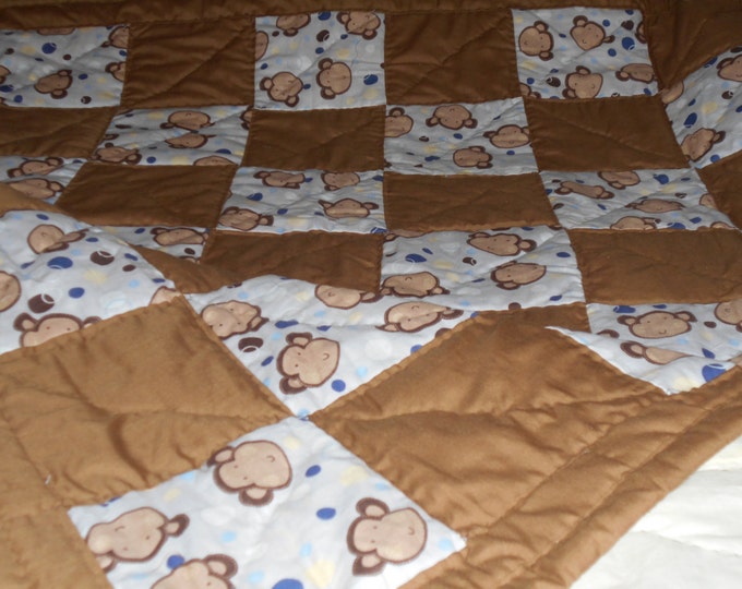 Monkey Face Child Quilt, Animal Quilt, Children s Quilt and Baby Quilt
