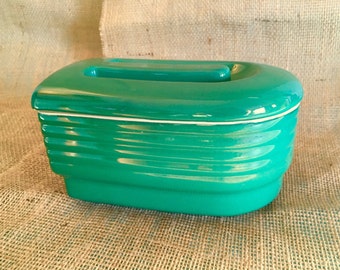 Vintage green Hall China refrigerator jar, container made for Westinghouse