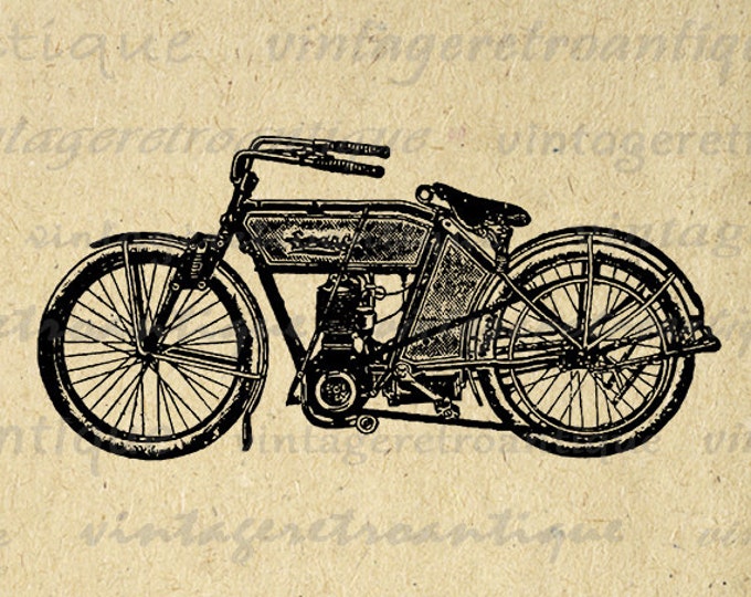 Digital Image Antique Motorcycle Printable Graphic Download Vintage Clip Art Jpg Png Eps HQ 300dpi No.1406