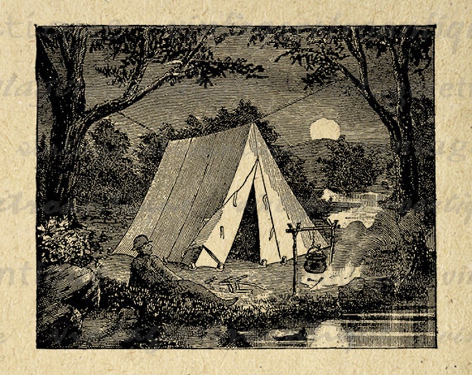 Camping Tent Graphic Digital Image Download Printable Artwork Vintage Clip Art Jpg Png Eps HQ 300dpi No.4106