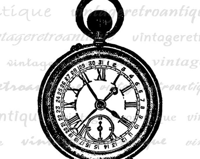 Printable Antique Pocket Watch Graphic Image Pocketwatch Illustration Download Digital Vintage Clip Art Jpg Png Eps HQ 300dpi No.1312