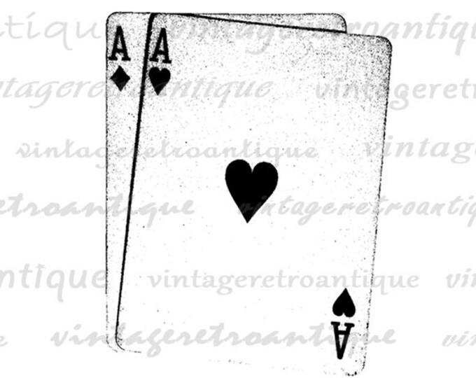 Pair of Aces Printable Graphic Download Poker Digital Image Vintage Clip Art Jpg Png Eps HQ 300dpi No.2007