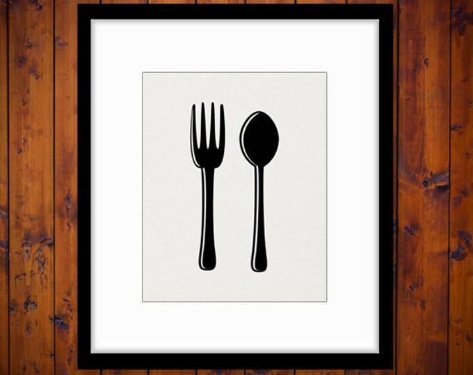 Printable Digital Fork and Spoon Silverware Food Illustration Image Graphic Download T-Shirts HQ 300dpi No.4036