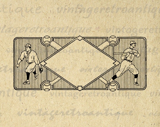 Baseball Players with Diamond Printable Digital Image Graphic Download Antique Clip Art for Transfers Printing etc HQ 300dpi No.4183