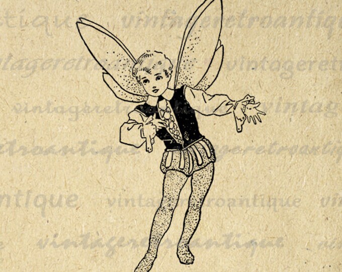 Digital Fairy Boy Printable Download Graphic Image Artwork Vintage Clip Art Jpg Png Eps HQ 300dpi No.2365