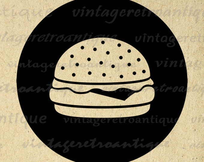 Cheeseburger Digital Printable Download Hamburger Image Food Restaurant Kitchen Graphic Vintage Clip Art Jpg Png Eps HQ 300dpi No.4532