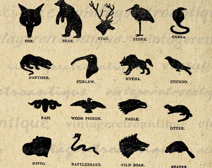 Digital Graphic Animal Silhouettes Download Collage Sheet Image Printable Vintage Clip Art Jpg Png Eps HQ 300dpi No.993