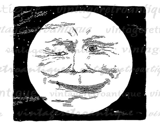 Digital Image Moon Face Printable Graphic Download Artwork Antique Clip Art Jpg Png Eps HQ 300dpi No.2958