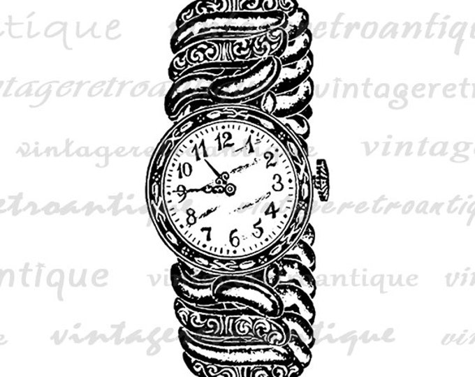 Printable Antique Watch Digital Graphic Illustration Image Download Vintage Clip Art Jpg Png Eps HQ 300dpi No.1345