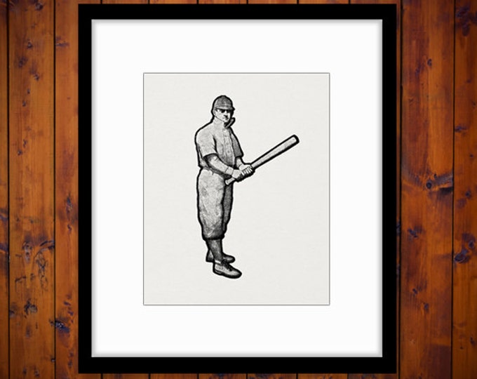 Printable Vintage Baseball Player Digital Image Download Baseball Graphic Antique Clip Art Jpg Png Eps HQ 300dpi No.4087