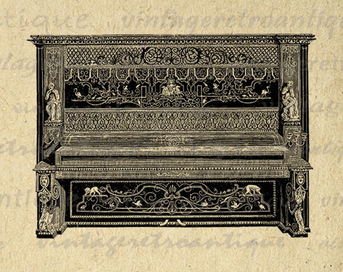 Digital Image Antique Piano Graphic Illustration Printable Download Vintage Clip Art Jpg Png Eps HQ 300dpi No.1658