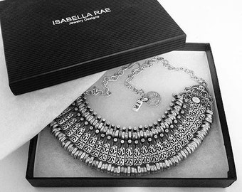 Silver Isabella Rae Link Cleopatra Tribal Statement Necklace