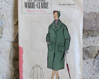 1950s French sewing pattern for winter coat Les Patrons Marie-Claire no 4830