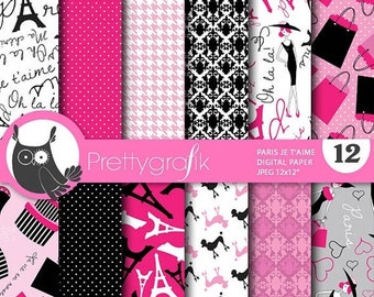 80% OFF SALE Paris digital paper, commercial use, scrapbook papers, background chevron, gingham, stripes - PS772