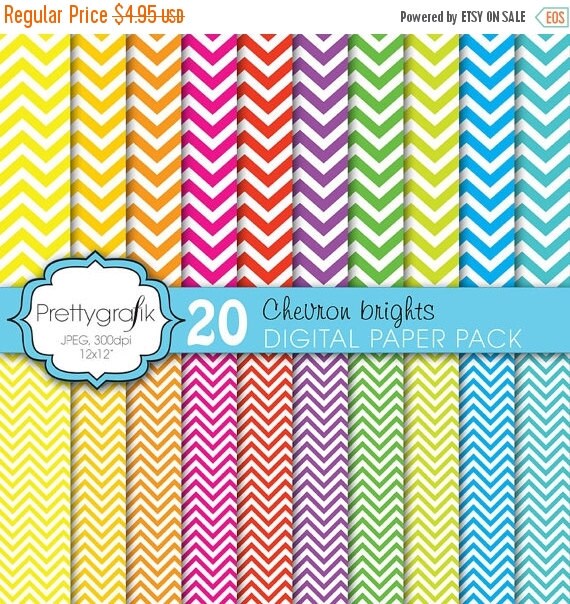 80% OFF SALE 20 chevron brights digital paper, commercial use, scrapbook papers, background - PS609 Il_570xn