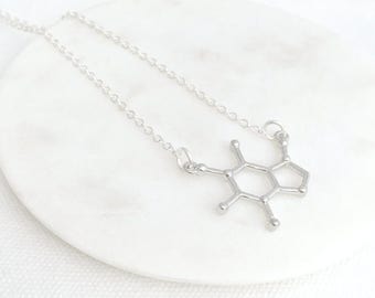 Caffeine Molecule Necklace, Silver Jewelry, Chemistry Necklace, Coffee Lover Gift, Biochemistry Molecule, Birthday Gifts, Coffee Lovers, UK