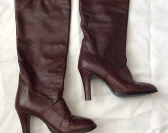 Joyce of California boots, Vintage Joyce boots, Vintage leather knee high boots, Beautiful vintage leather boots, Knee high burgundy boots
