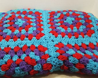 Small Afghan, lap blanket, vintage crocheted throw, 1970s-1980s
