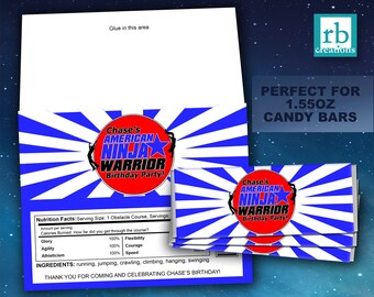 Ninja Warrior Party Candy Wrapper, Ninja Warrior Birthday Party, Hershey Bar Wrapper, ANW Party - Digital Printables