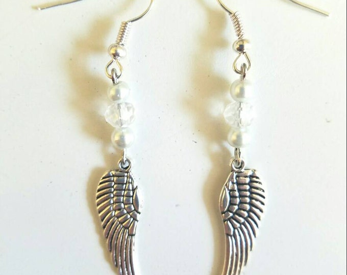 Angel Wing White Dangle Earrings